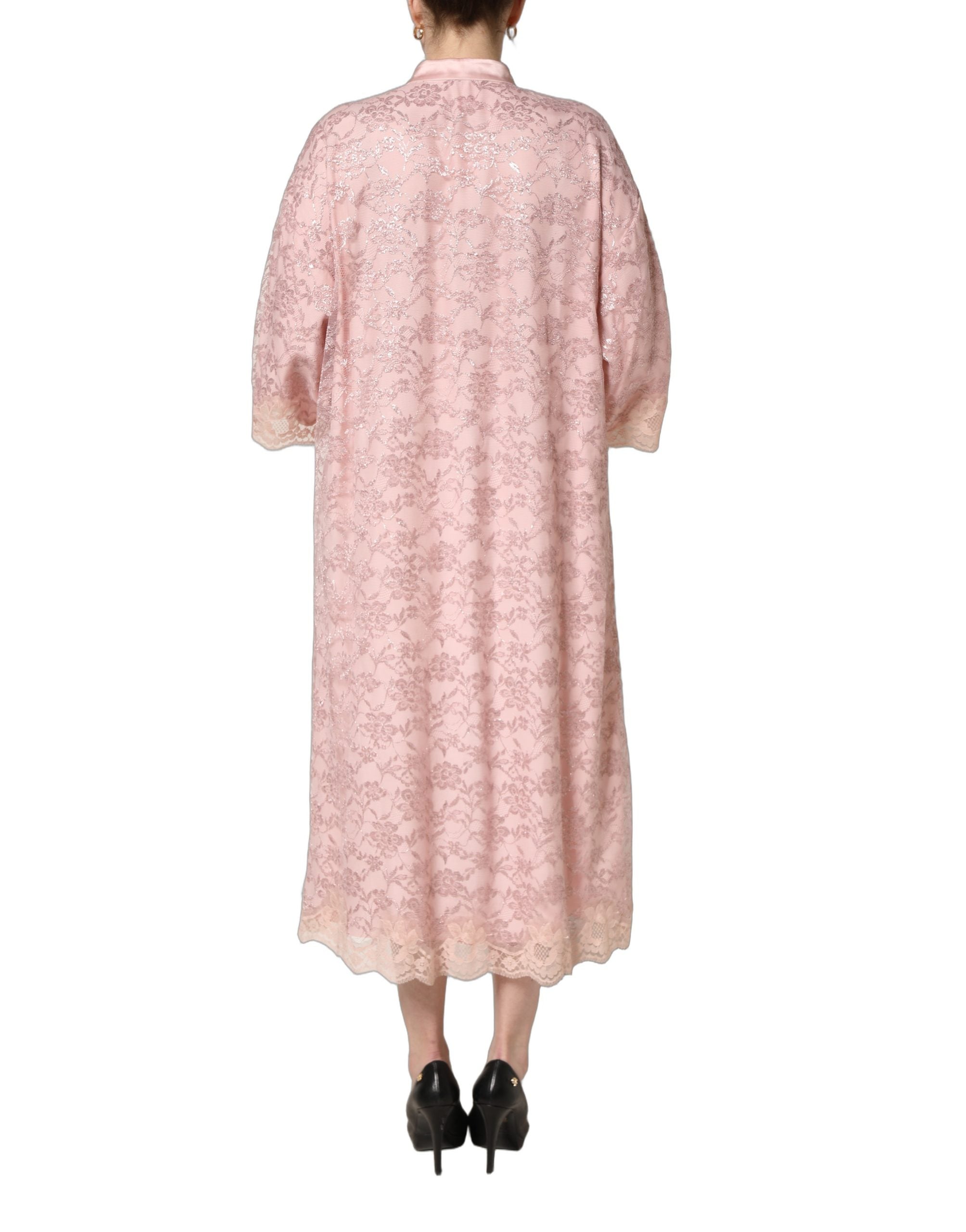 Pink Corded Floral Lace Kaftan Midi Dress
