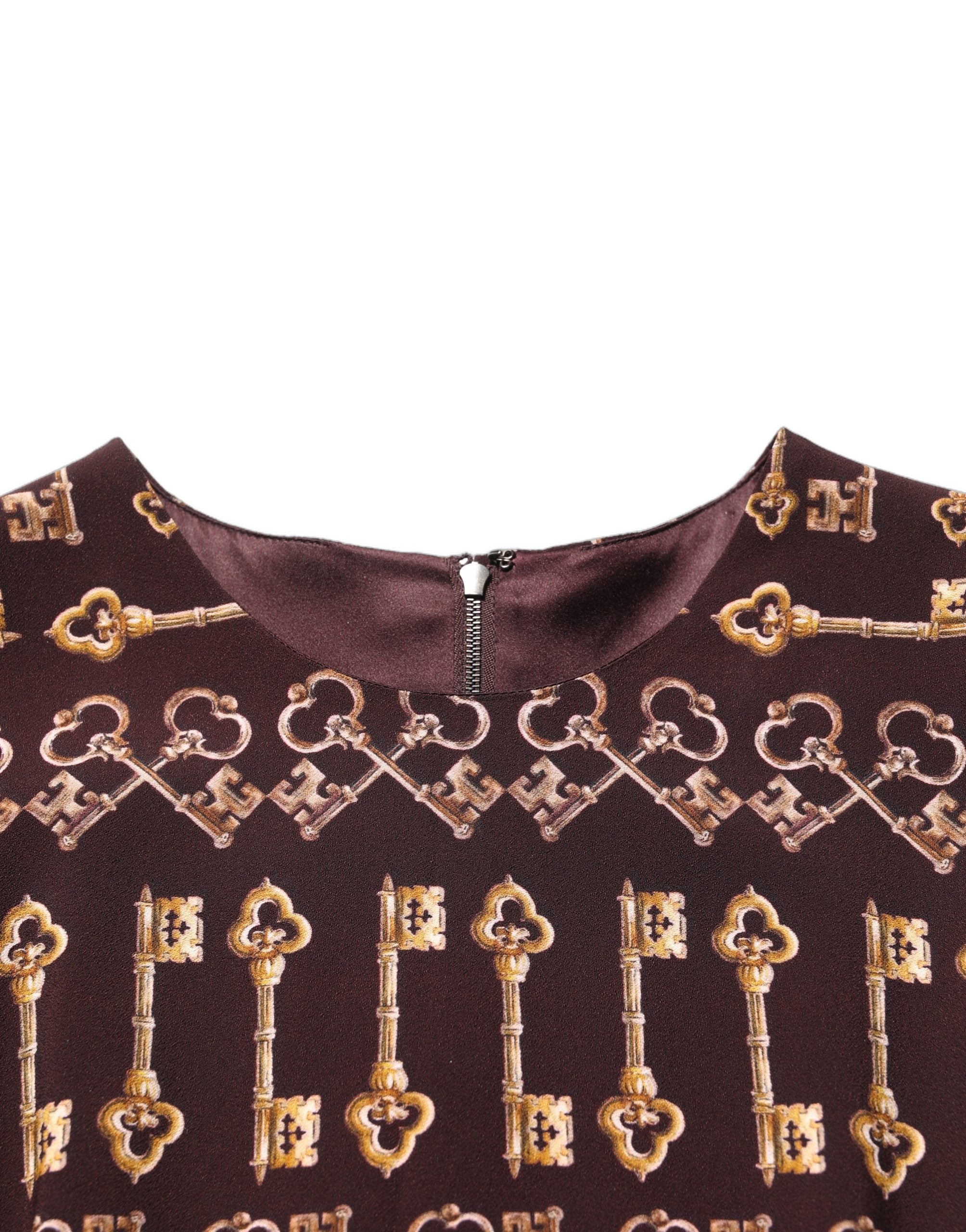 Brown Keys Fitted Sheath Knee Length Dress