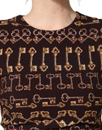 Brown Keys Fitted Sheath Knee Length Dress