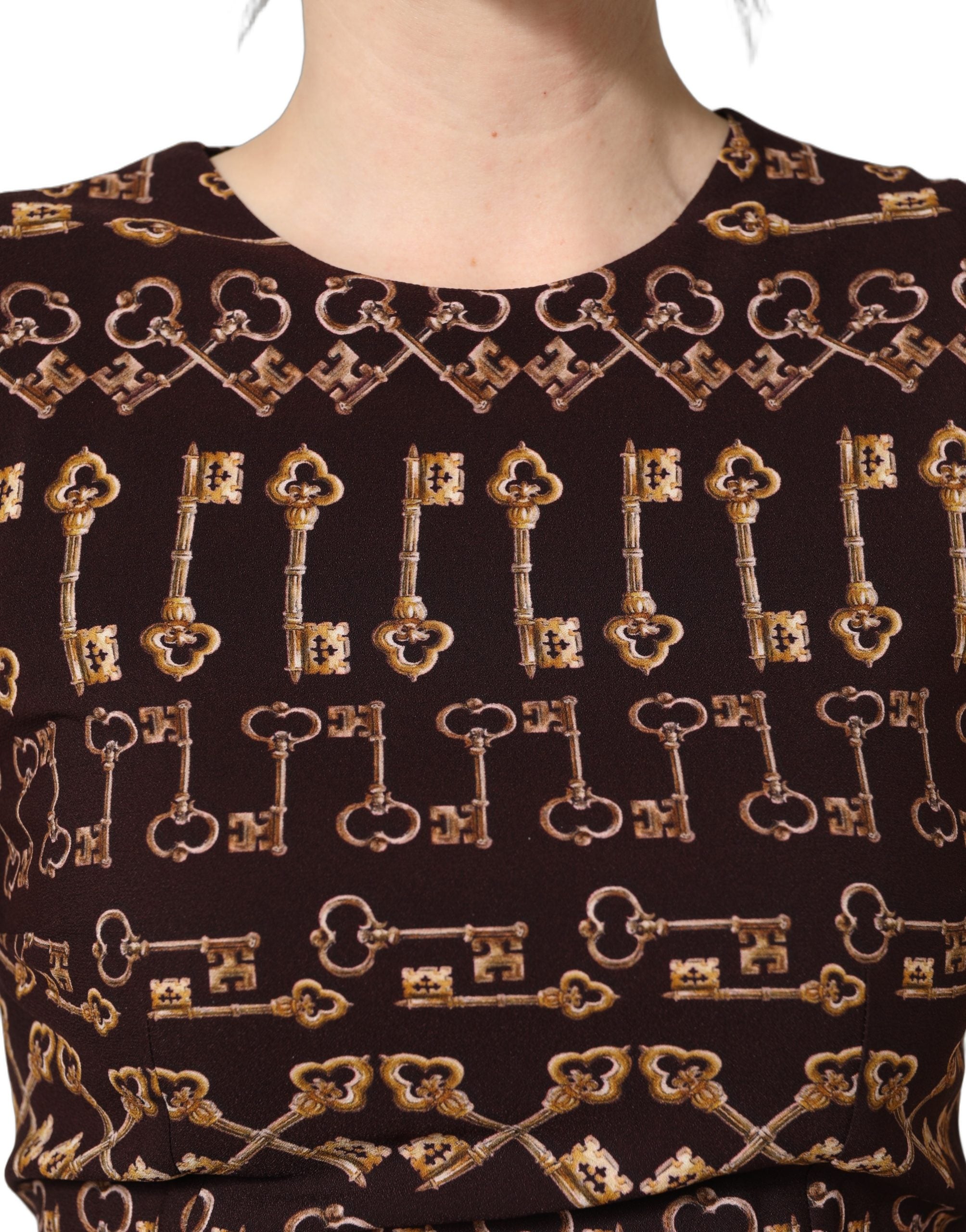 Brown Keys Fitted Sheath Knee Length Dress