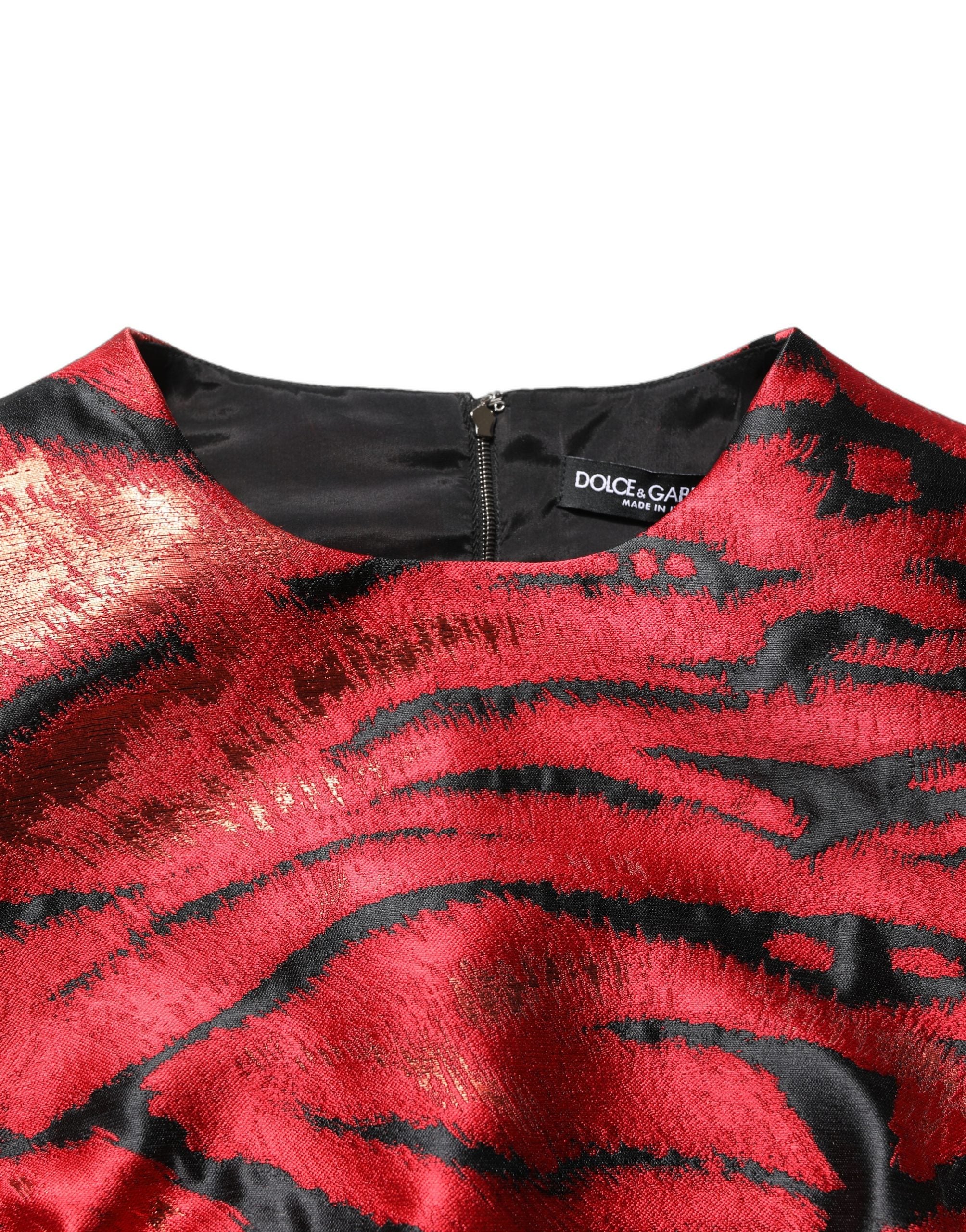 Red Black Tiger Print Jacquard Flared Dress
