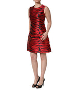 Red Black Tiger Print Jacquard Flared Dress