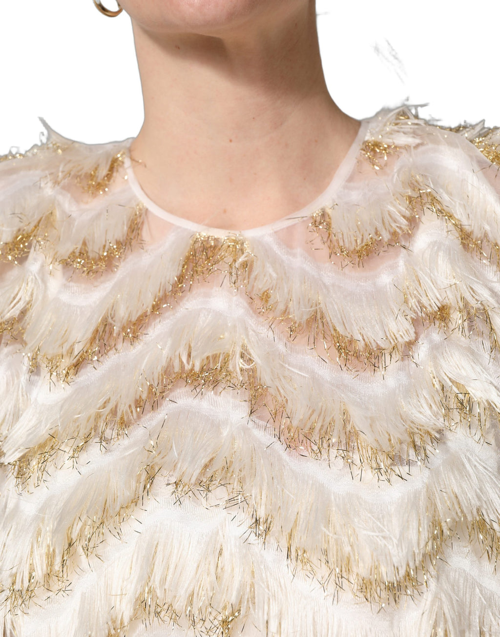 Ivory Fringe Layered Shift Midi Dress