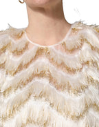 Ivory Fringe Layered Shift Midi Dress