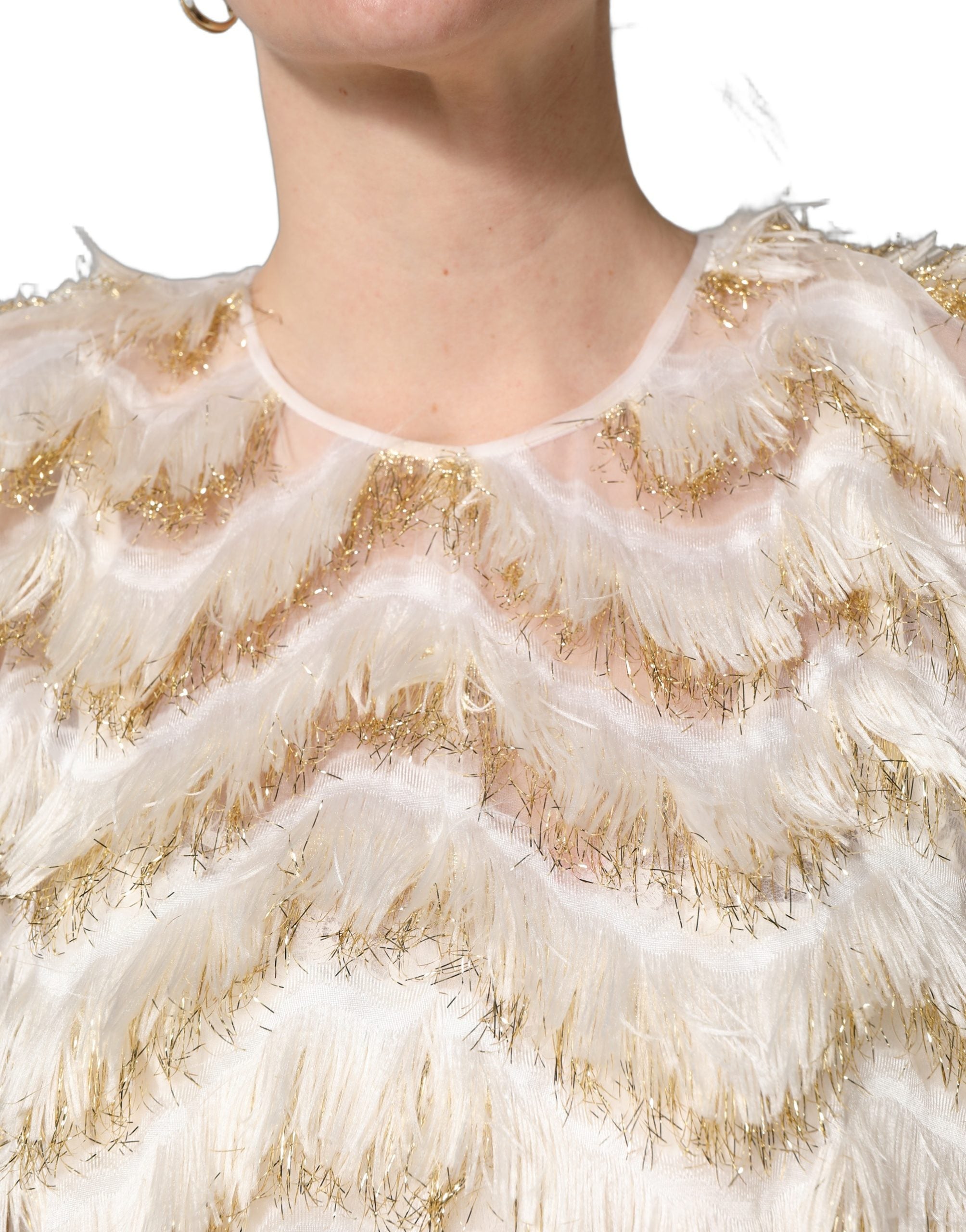 Ivory Fringe Layered Shift Midi Dress