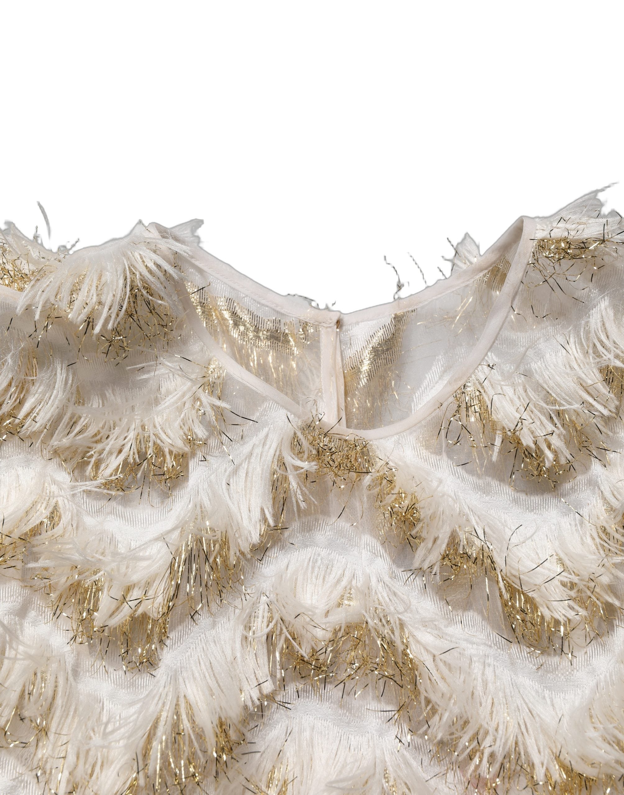 Ivory Fringe Layered Shift Midi Dress