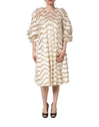 Ivory Fringe Layered Shift Midi Dress