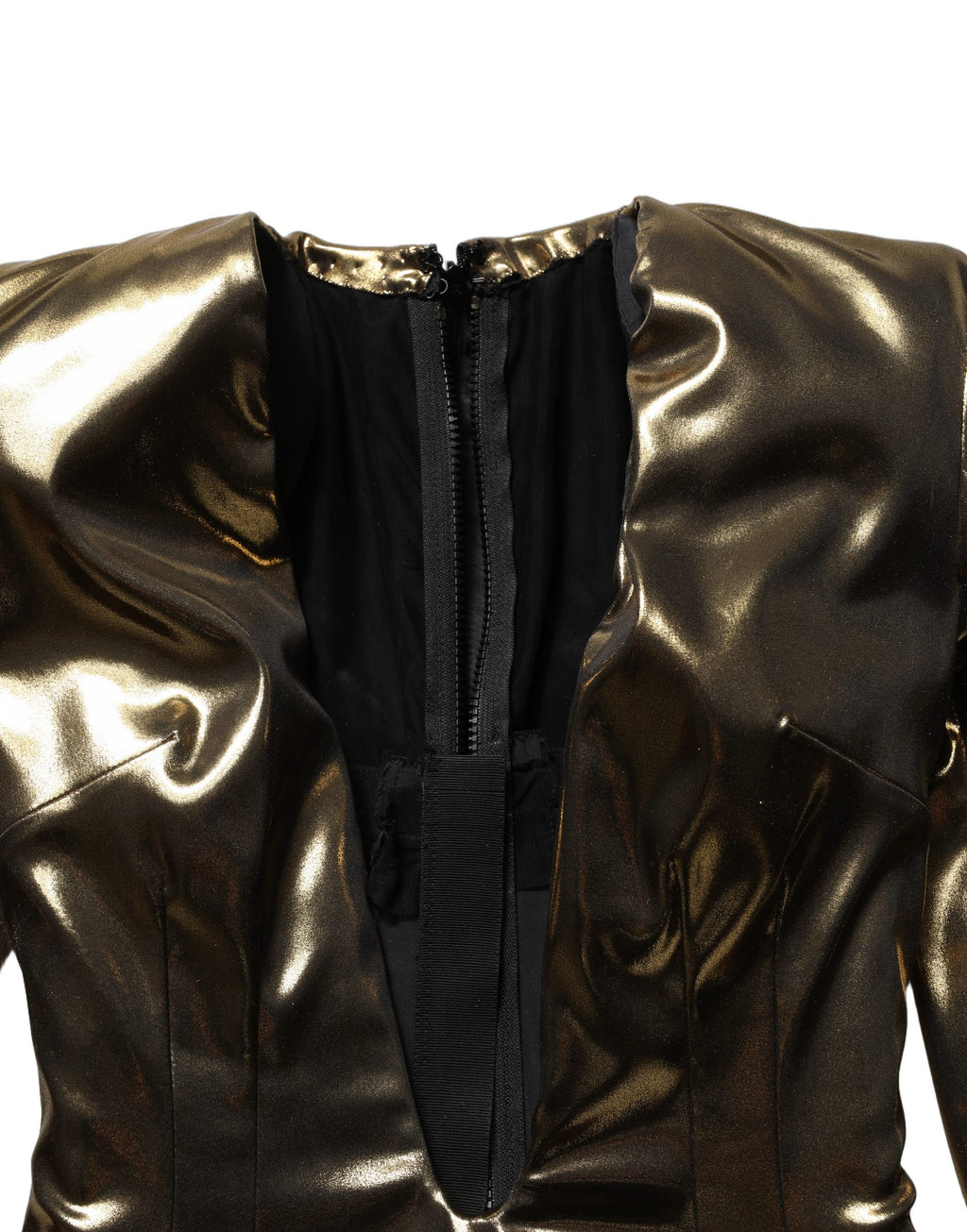 Gold Plunging Neckline Sheath Mini Dress