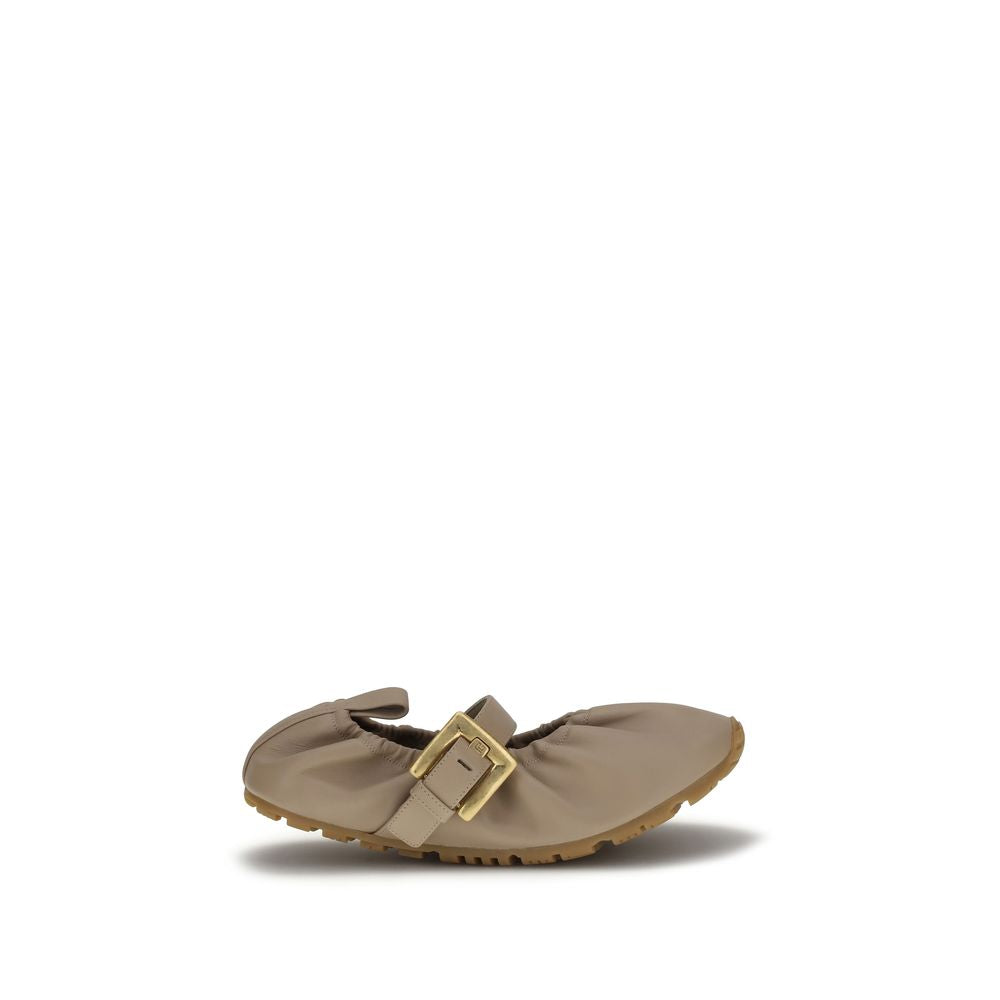 Beige Calf Leather Bos Taurus Ballet Flats