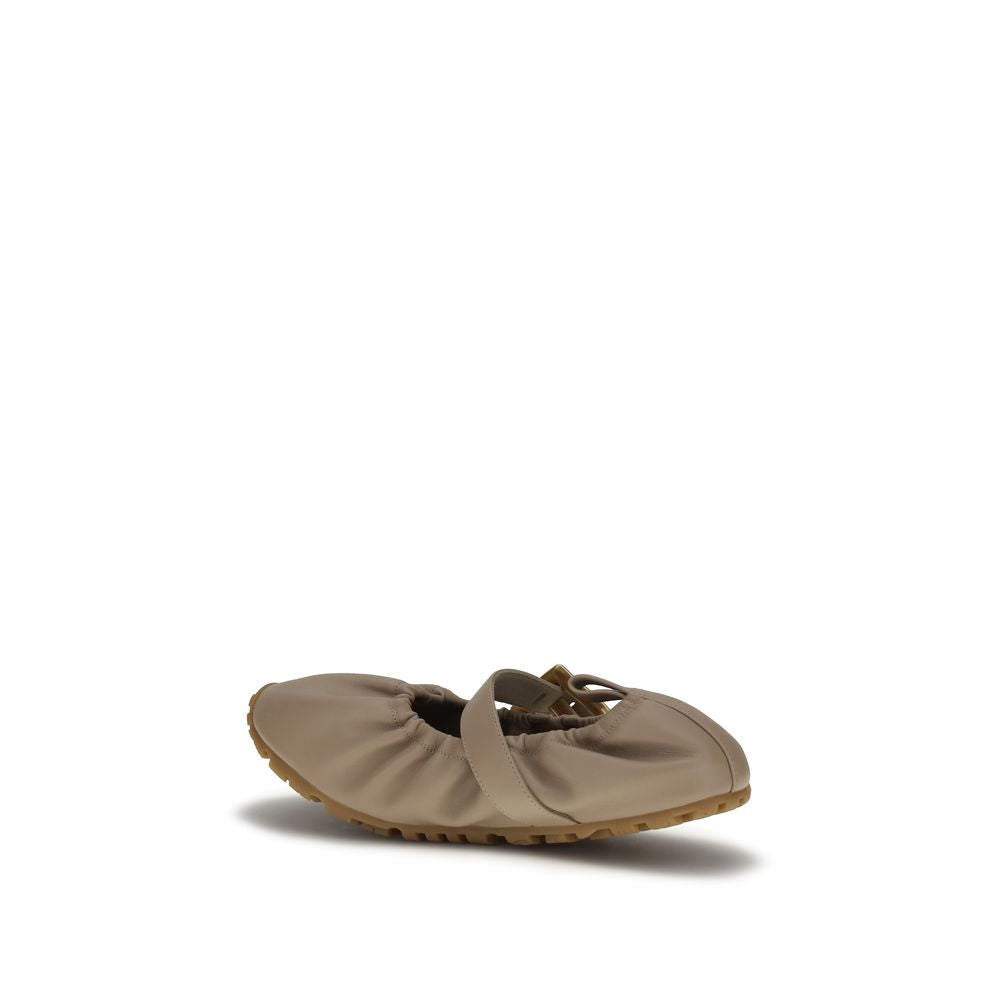 Beige Calf Leather Bos Taurus Ballet Flats