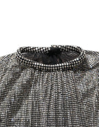 Silver Rhinestones Long Sleeves Bodysuit Mini Dress