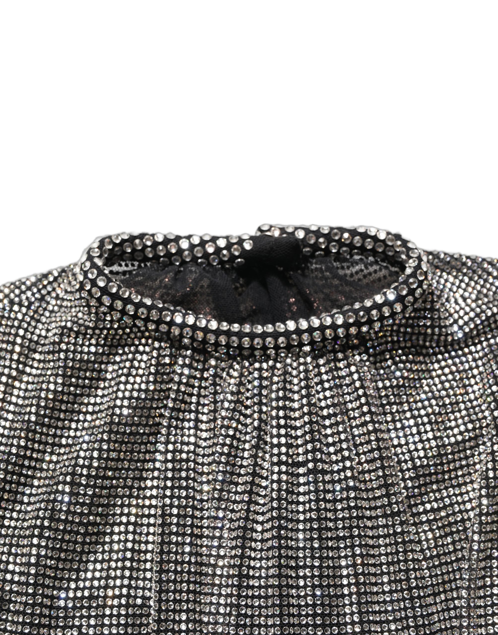 Silver Rhinestones Long Sleeves Bodysuit Mini Dress