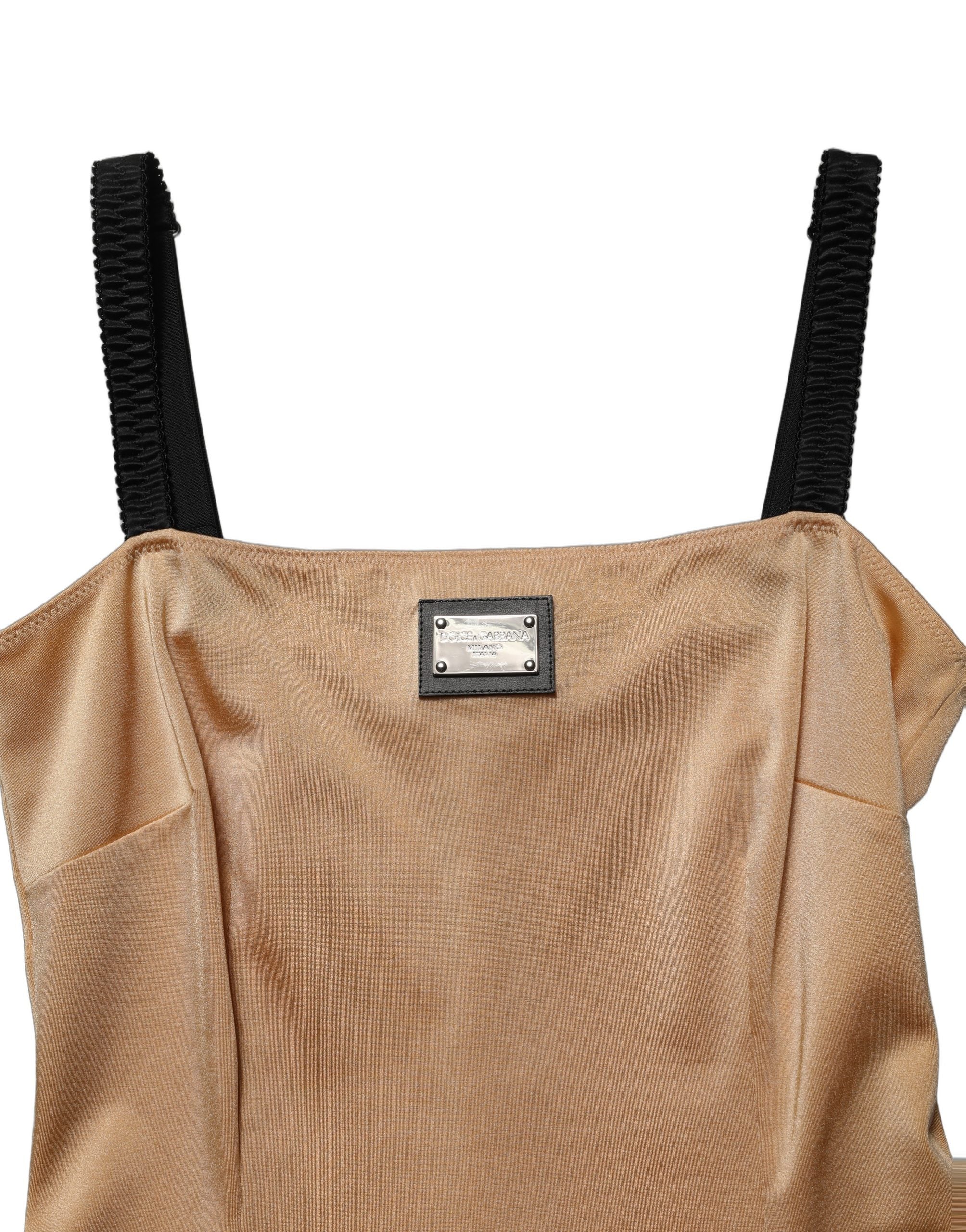 Brown Nylon Blend Cady Sleeveless Mini Dress