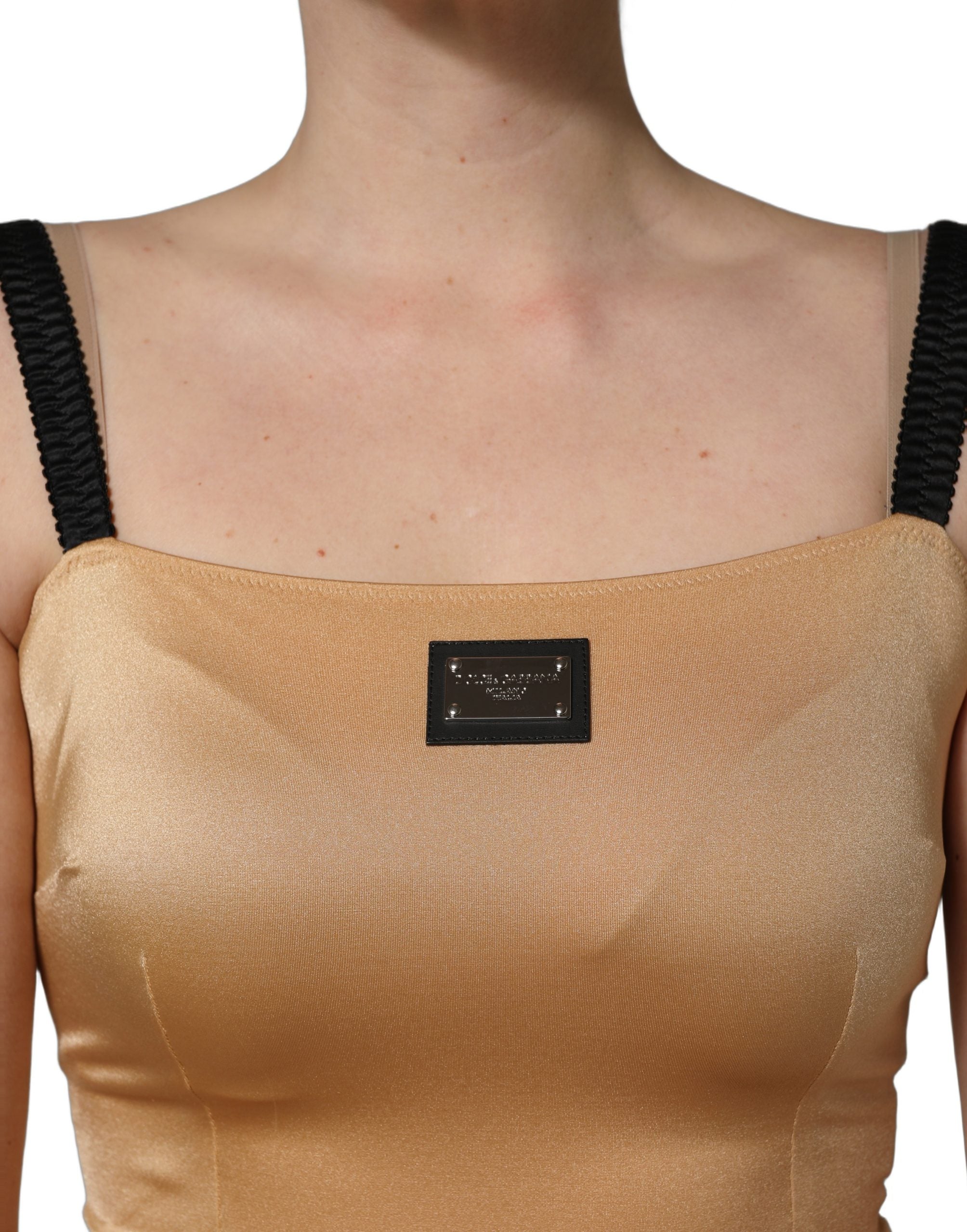 Brown Nylon Blend Cady Sleeveless Mini Dress