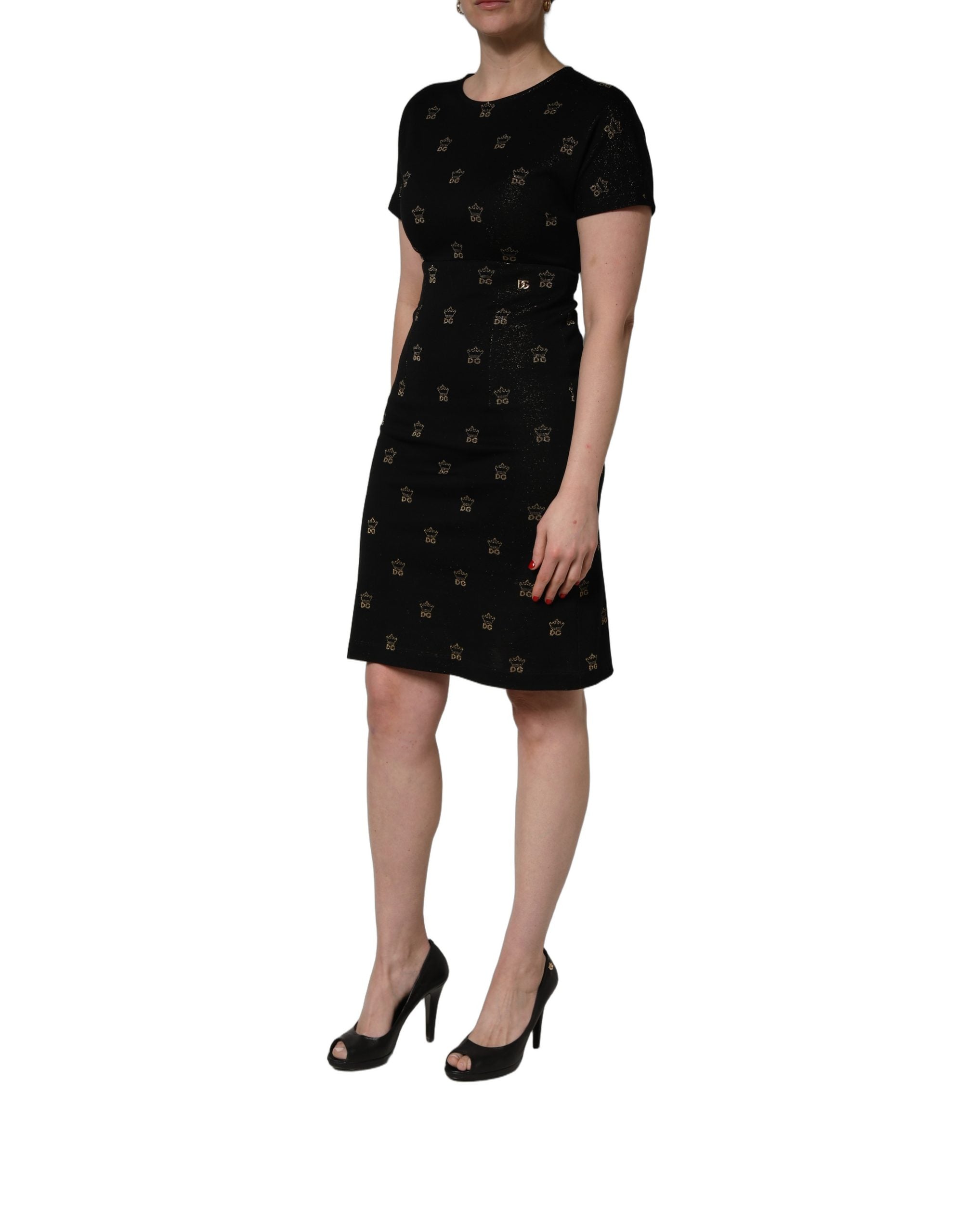 Black DG Crown Short-Sleeve Sheath Dress