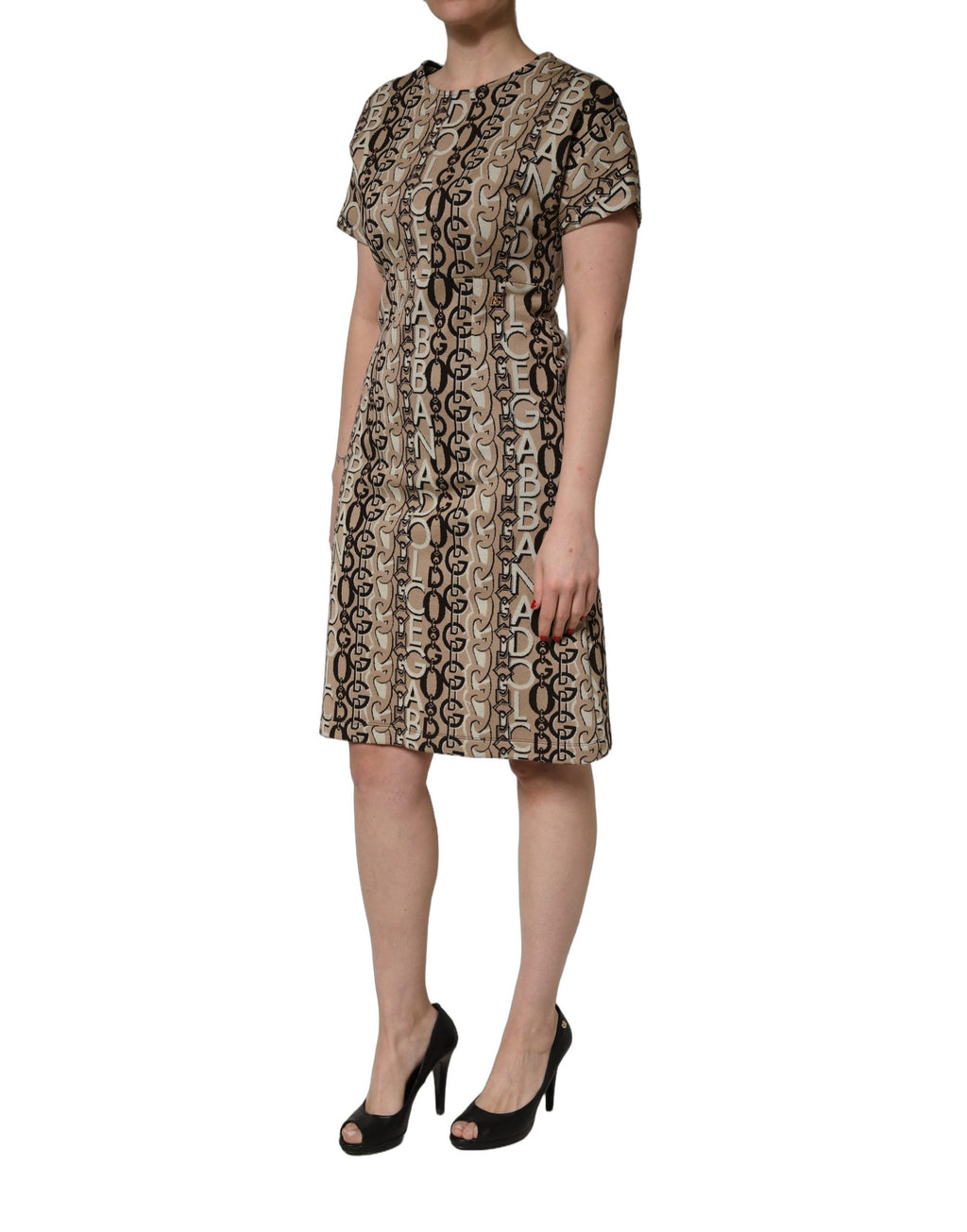 Brown DG Logo Chain Short-Sleeve Sheath Dress