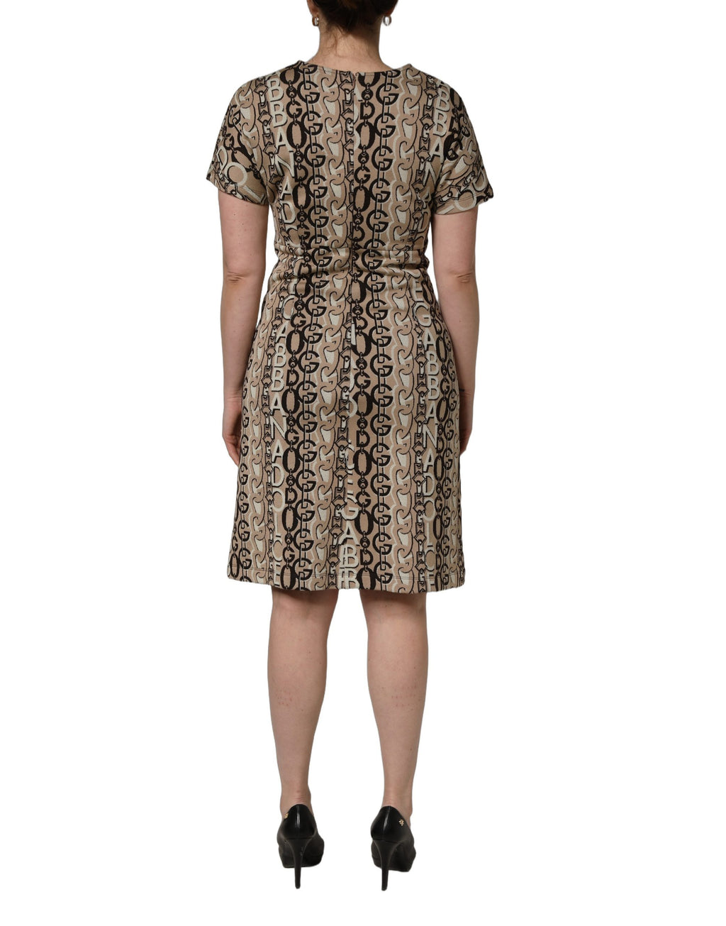 Brown DG Logo Chain Short-Sleeve Sheath Dress