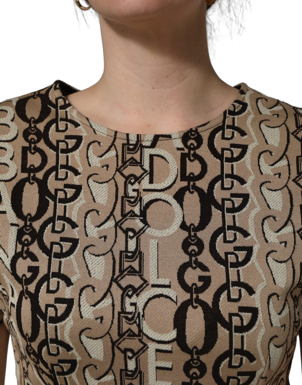 Brown DG Logo Chain Short-Sleeve Sheath Dress