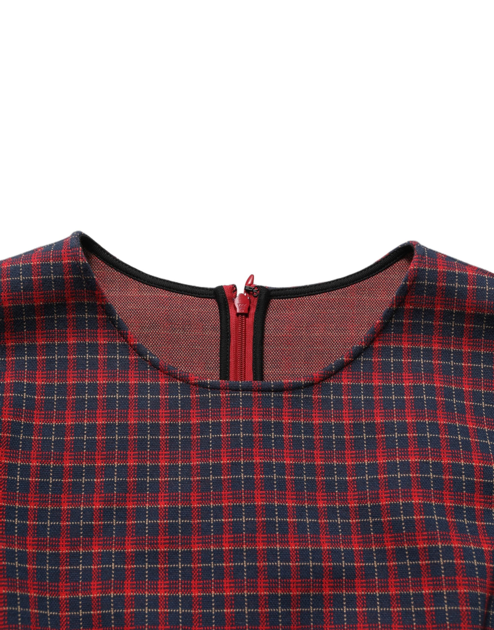 Red Black Checkered ShortSleeve Sheath Dress