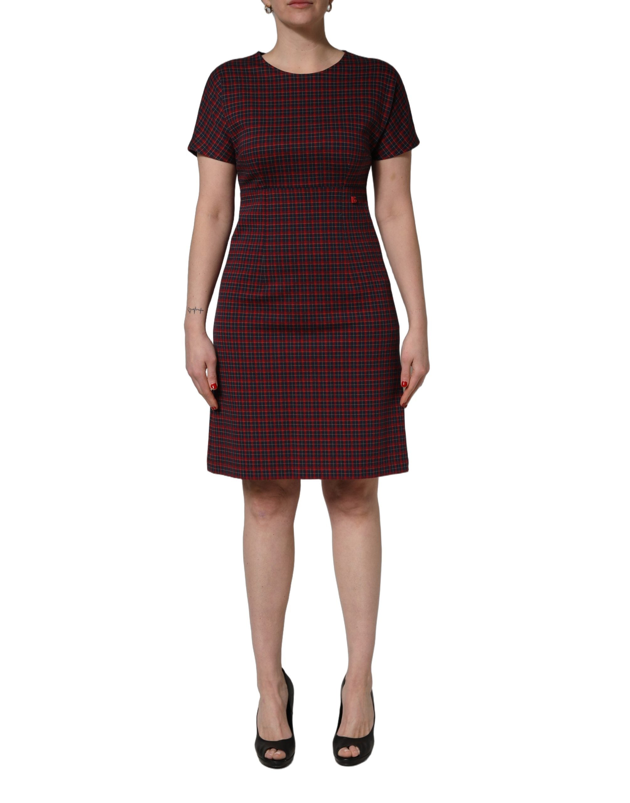 Red Black Checkered ShortSleeve Sheath Dress