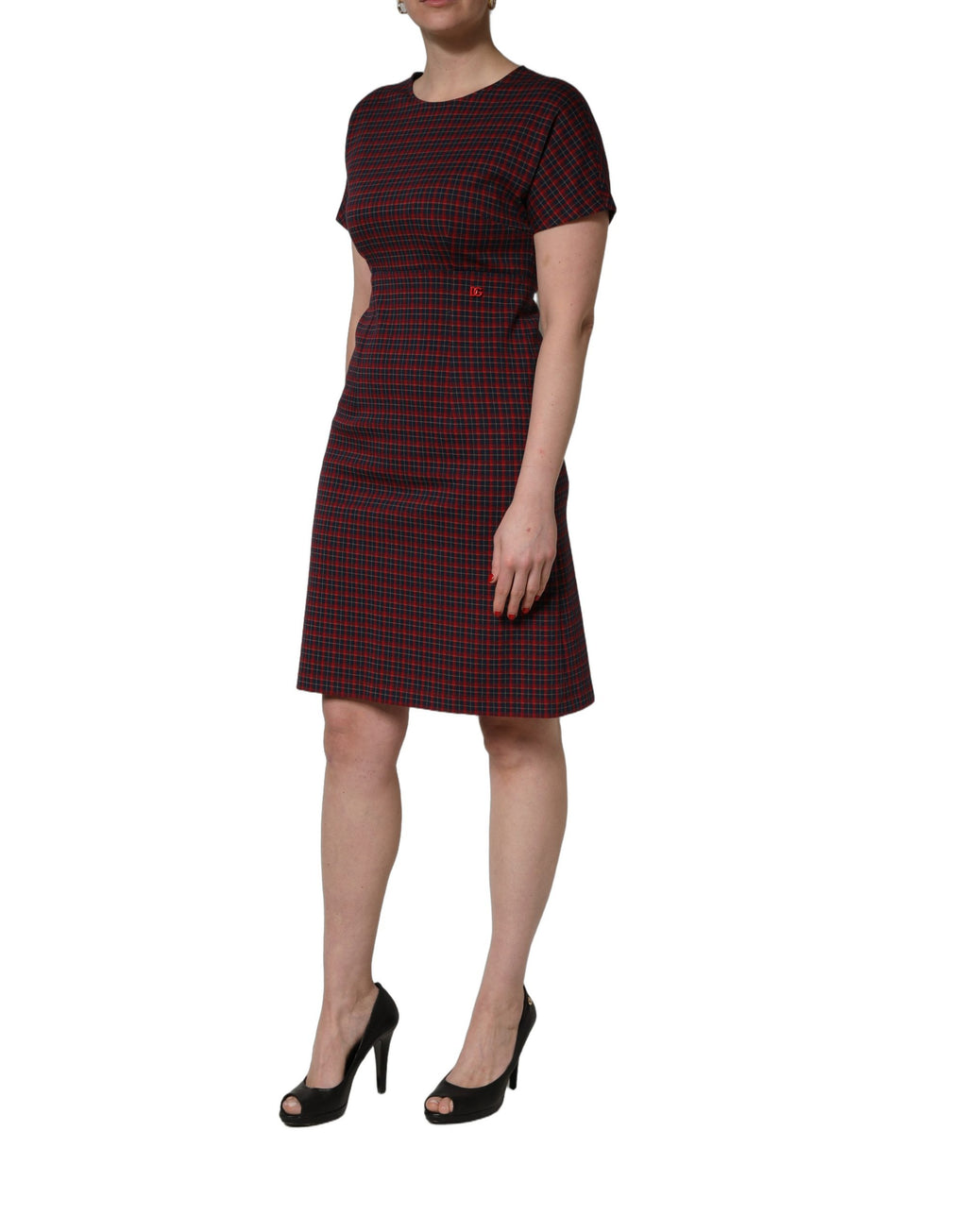 Red Black Checkered ShortSleeve Sheath Dress