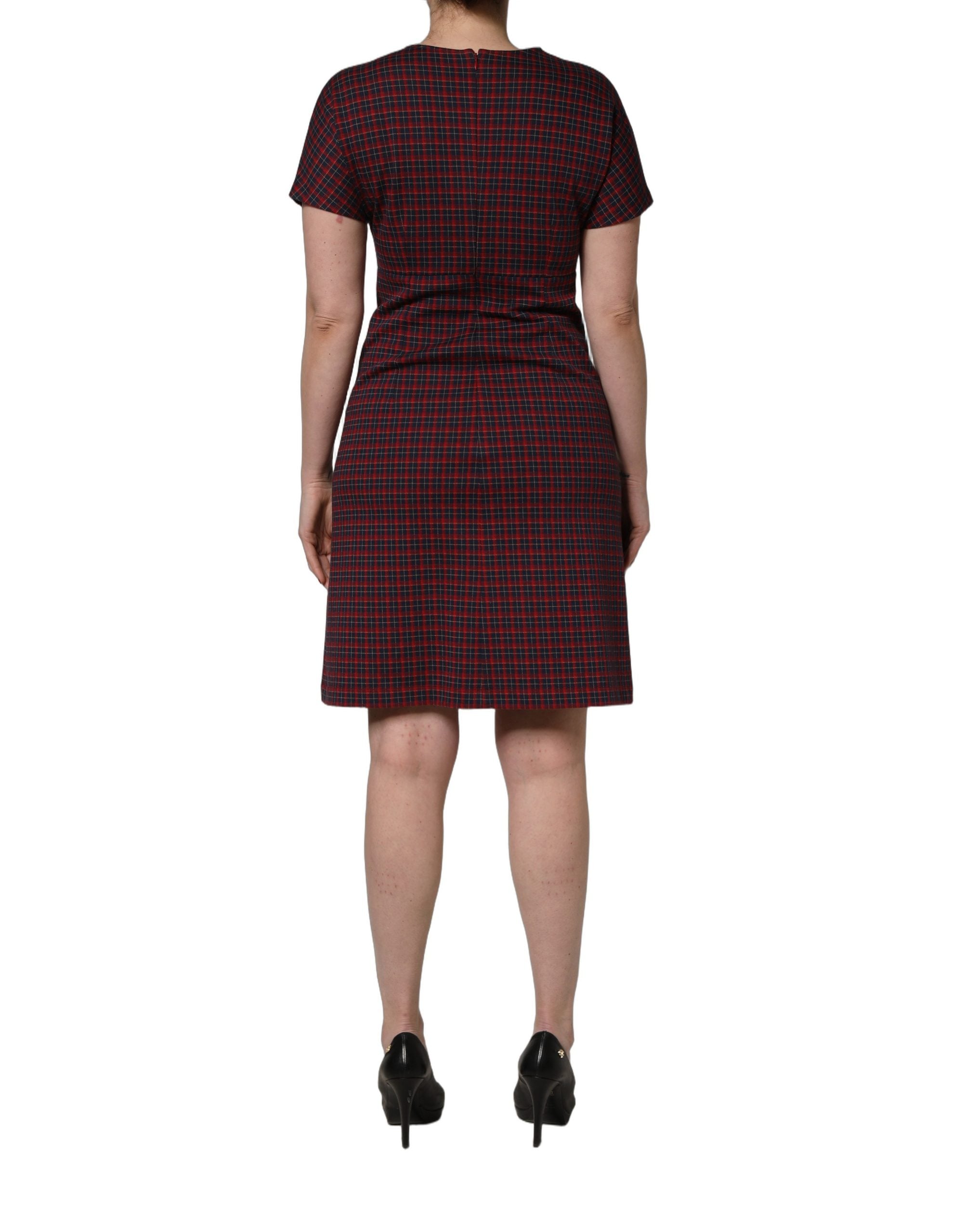Red Black Checkered ShortSleeve Sheath Dress