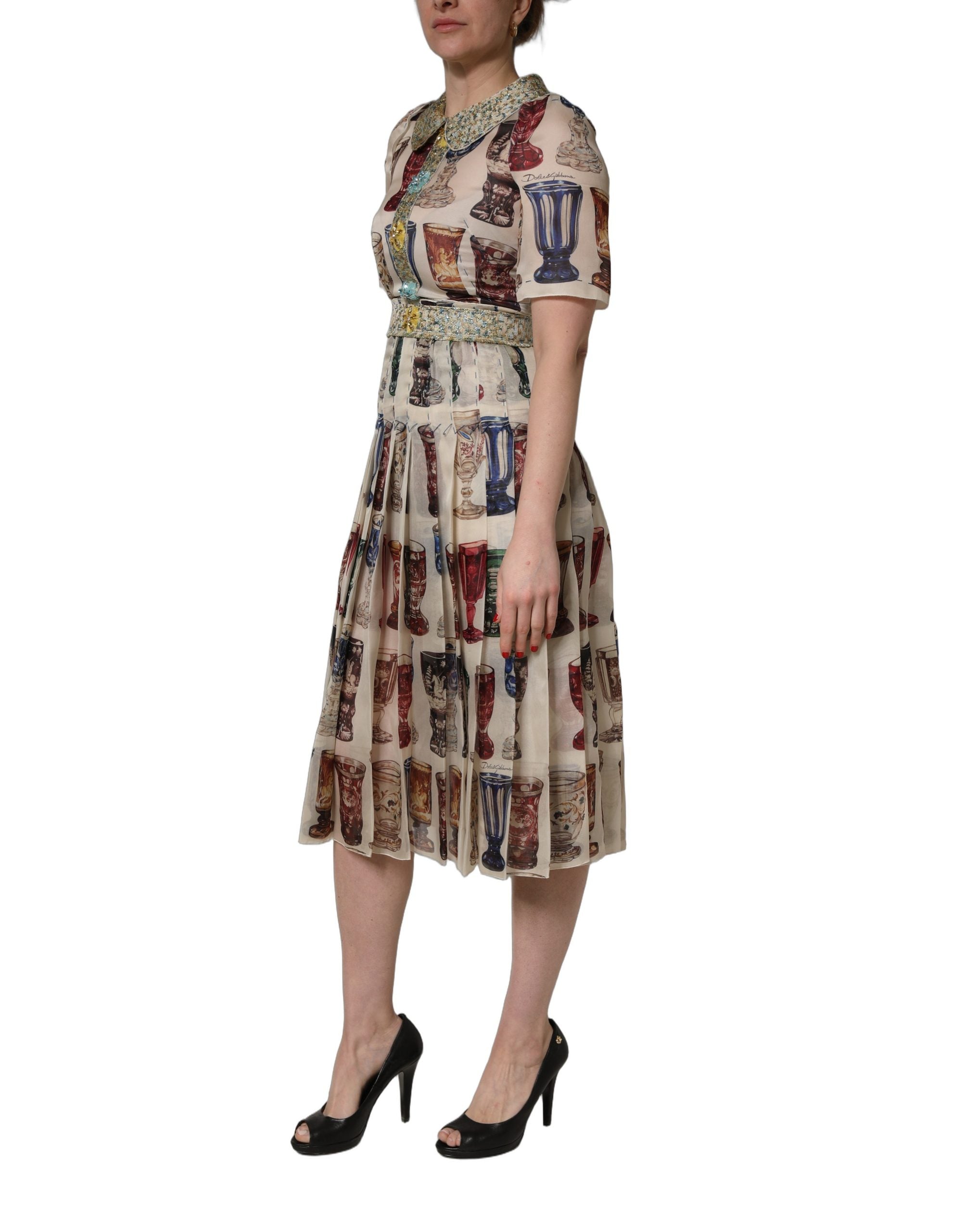 Multicolor Vintage Glassware Midi Dress