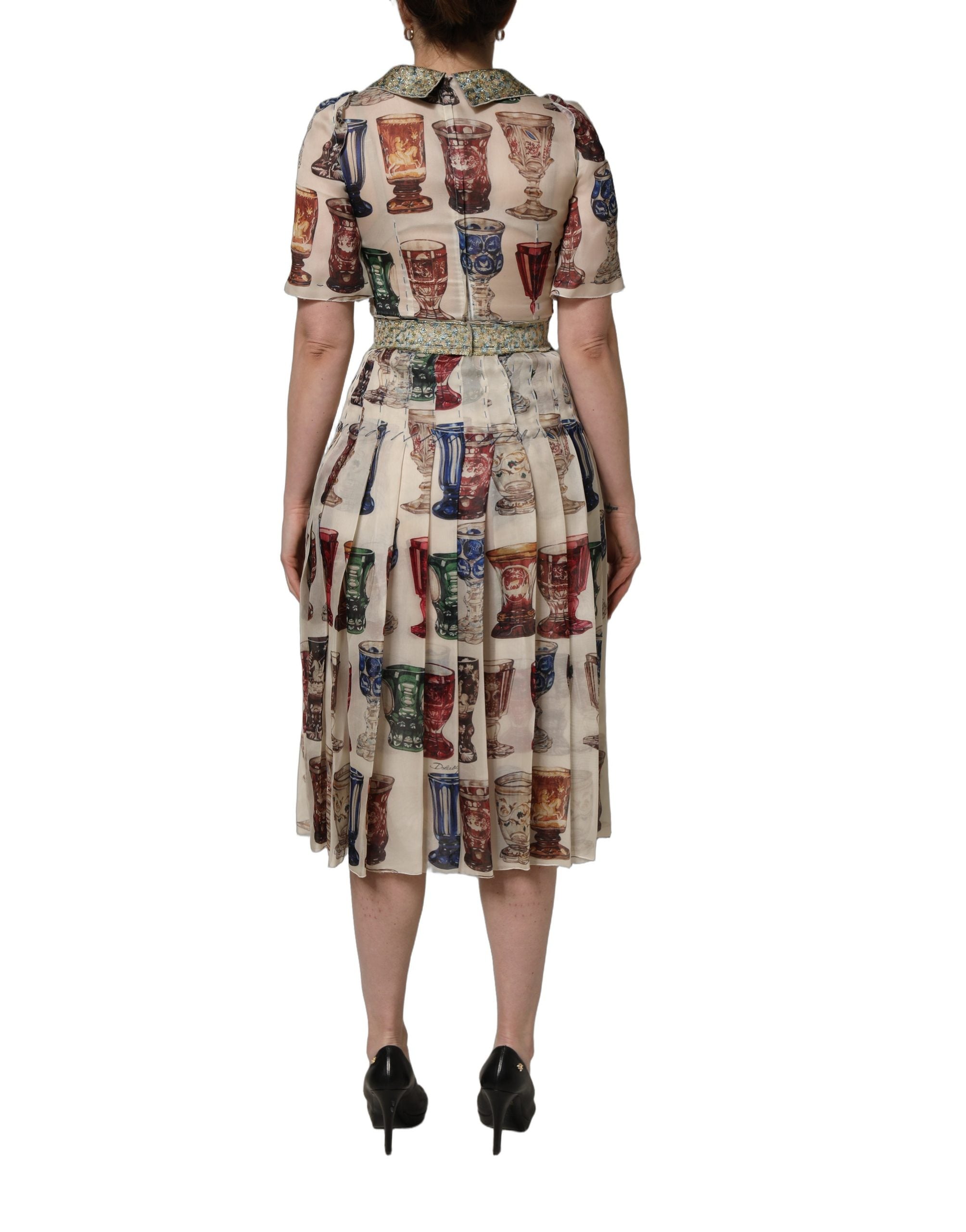 Multicolor Vintage Glassware Midi Dress