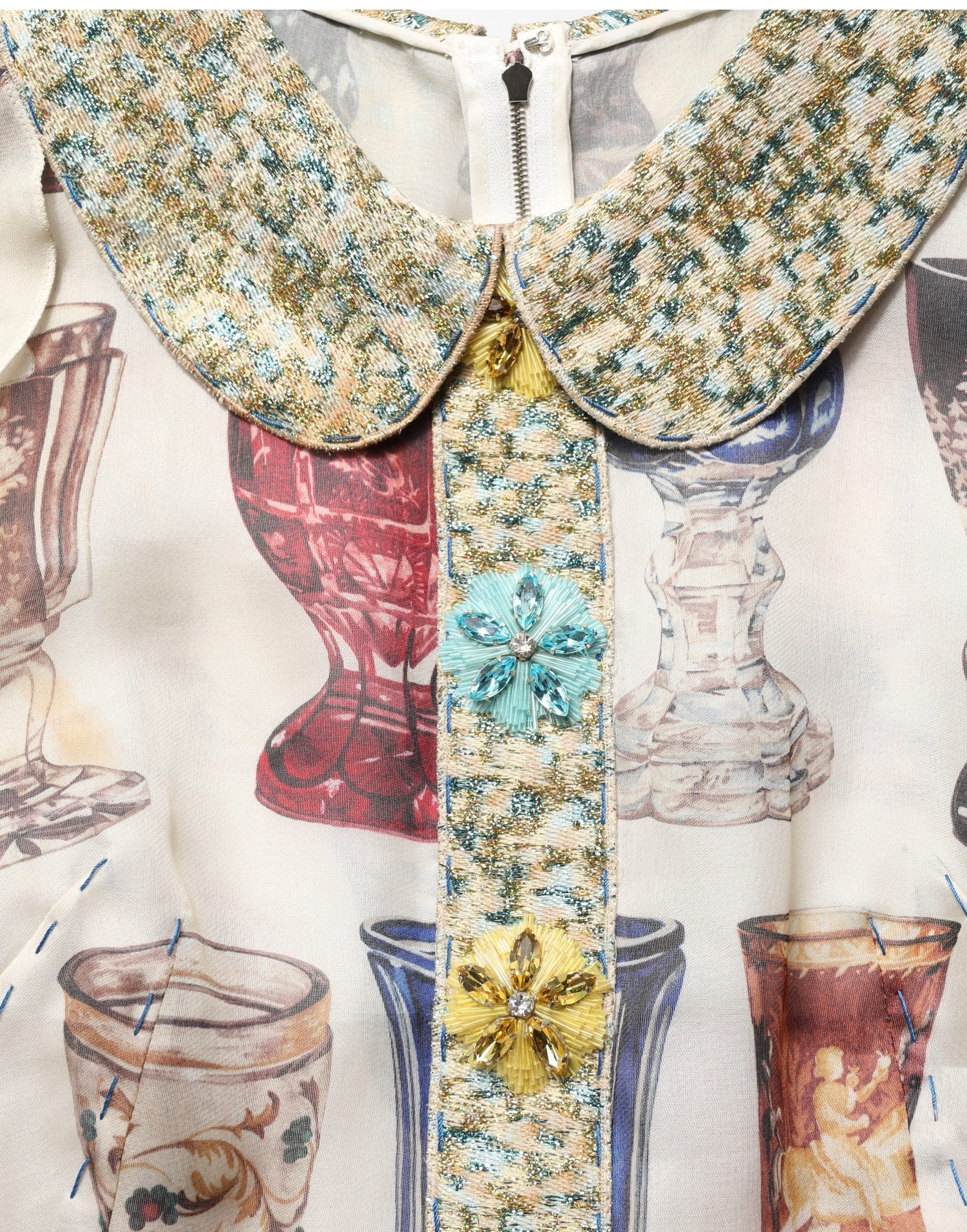 Multicolor Vintage Glassware Midi Dress