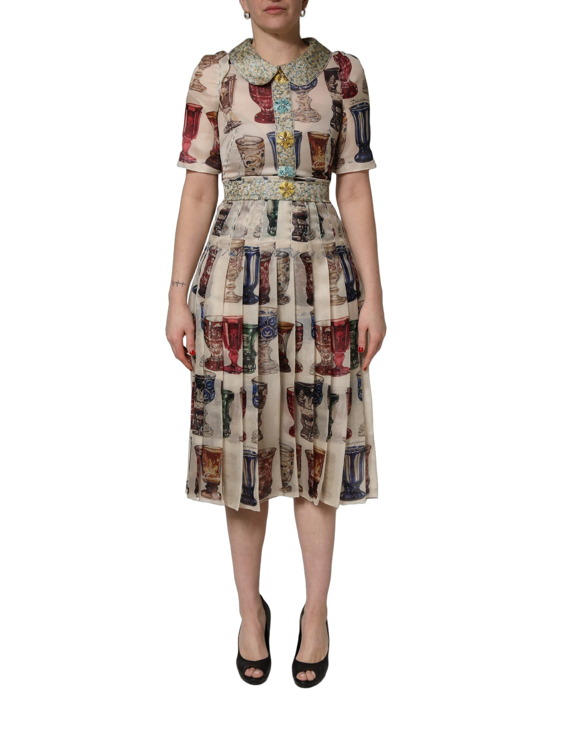 Multicolor Vintage Glassware Midi Dress