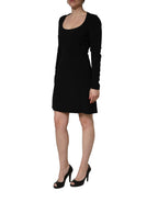 Black Long Sleeves Scoop Neck Mini Dress