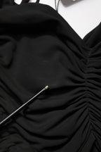 Black Jersey Calf Length Cut-Out Ruched Dress