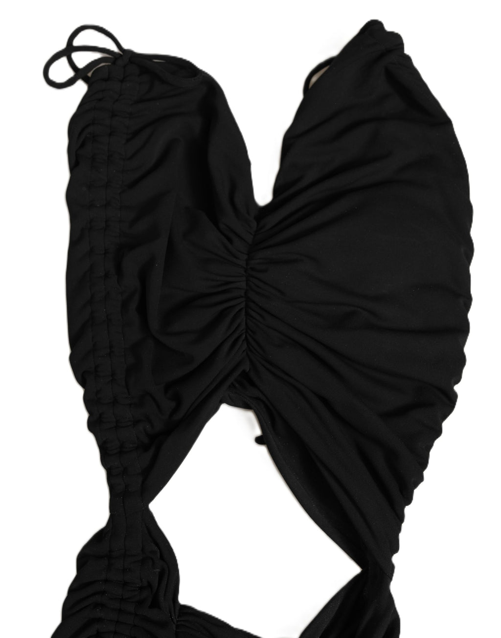 Black Jersey Calf Length Cut-Out Ruched Dress