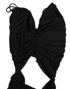 Black Jersey Calf Length Cut-Out Ruched Dress