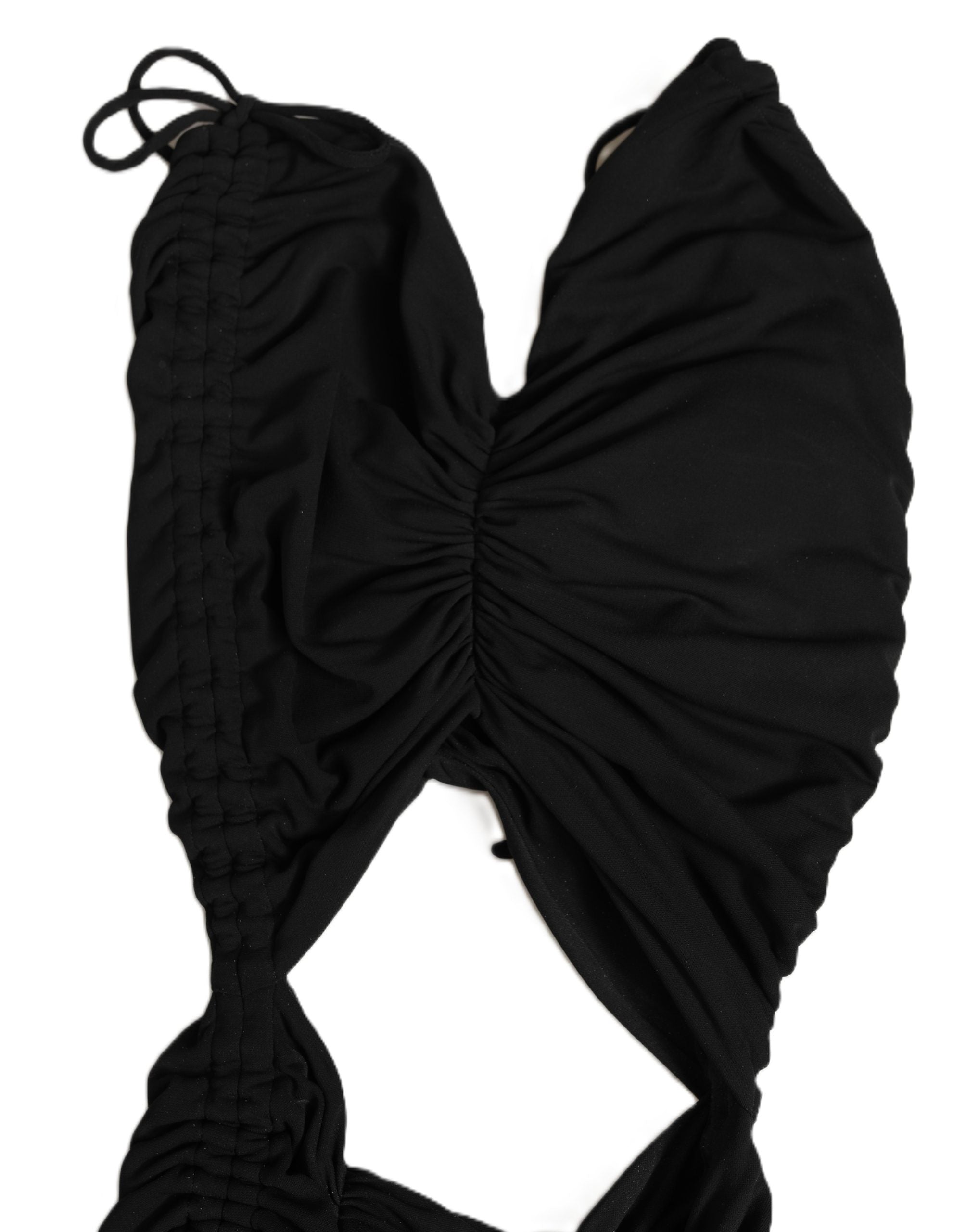 Black Jersey Calf Length Cut-Out Ruched Dress