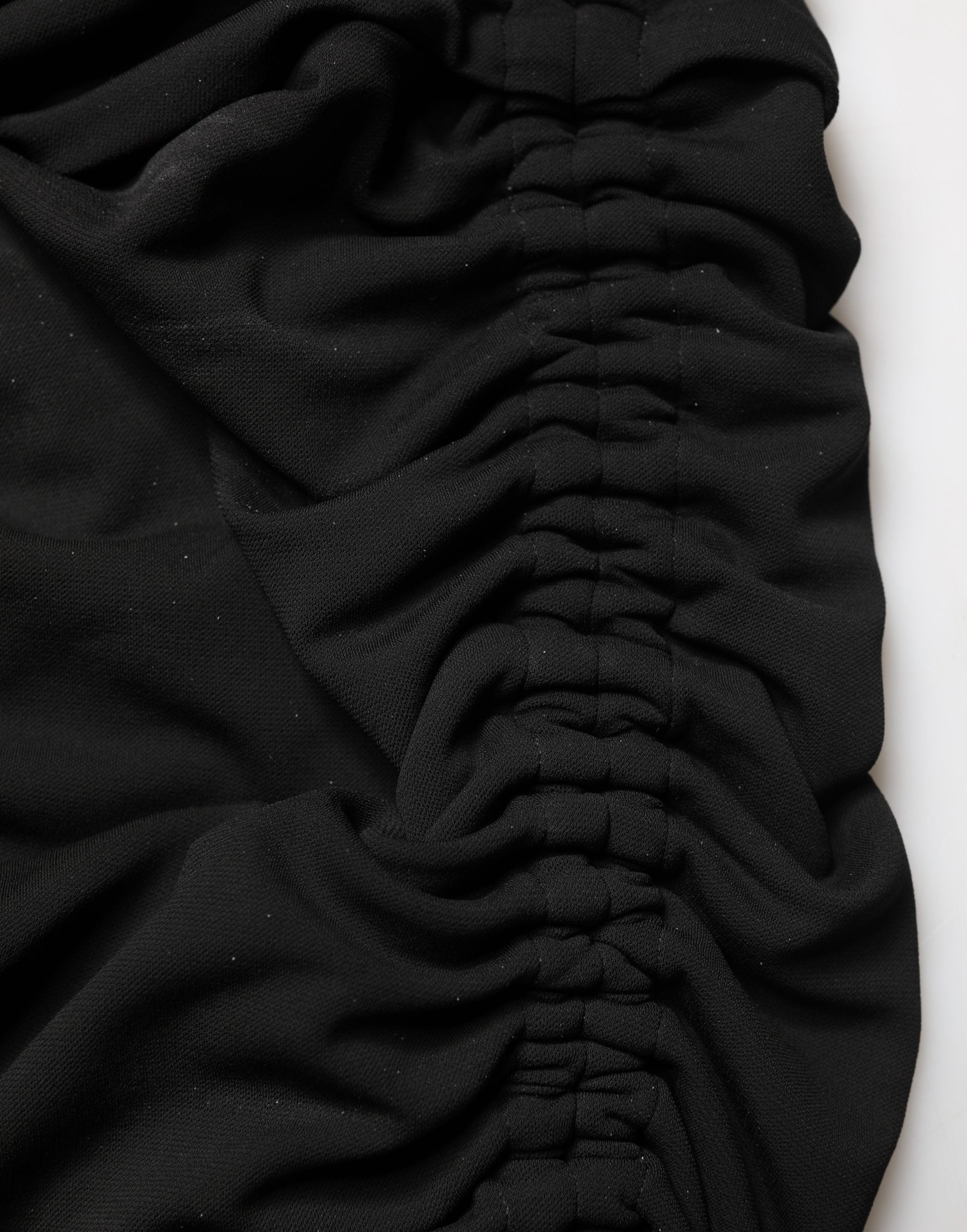 Black Jersey Calf Length Cut-Out Ruched Dress