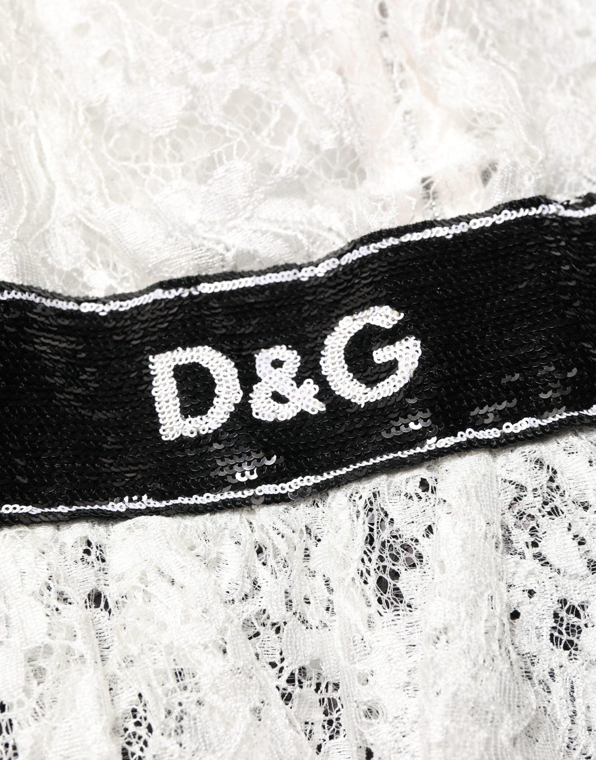 White Lace Top Embellished Black Skirt Dress