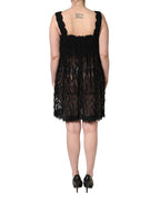 Black Viscose Fringed Sleeveless Mini Dress