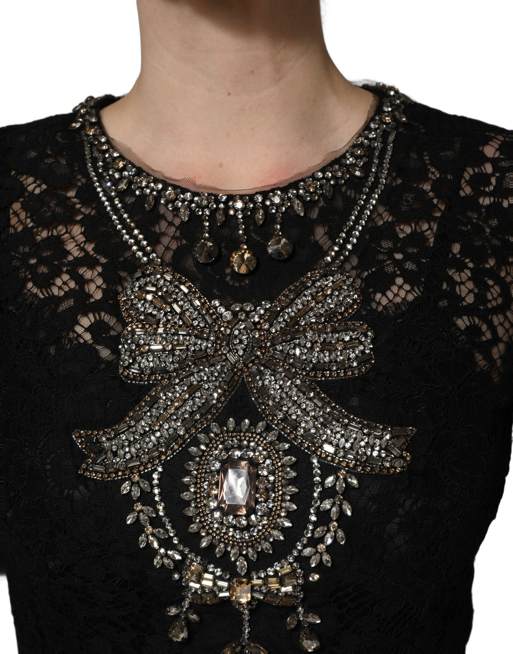 Black Crystal Embellished Sheath Midi Dress