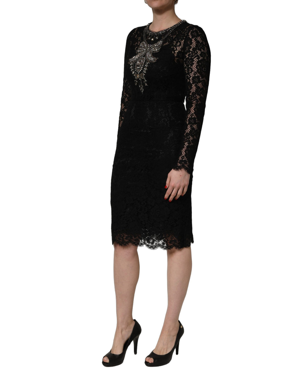 Black Crystal Embellished Sheath Midi Dress