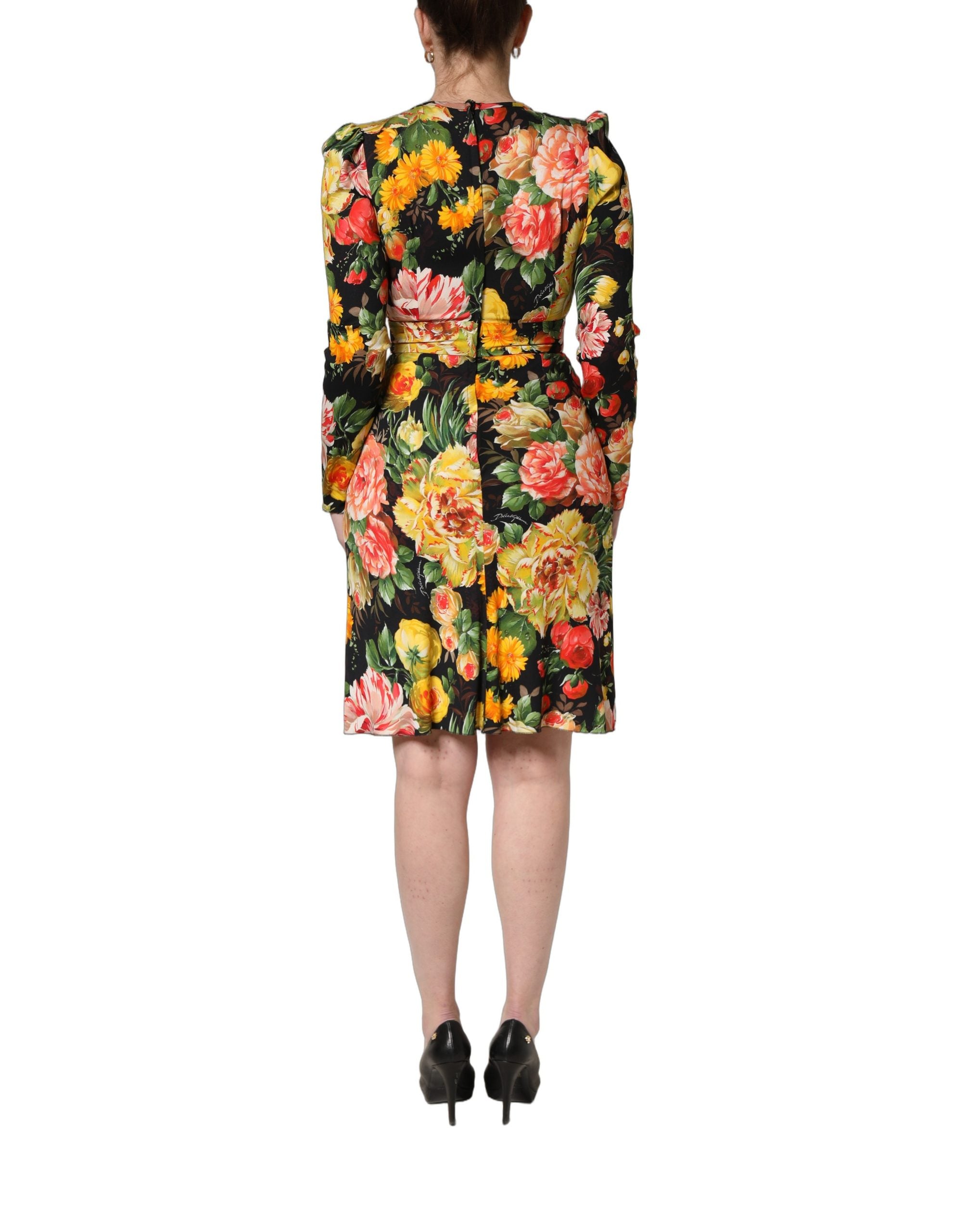 Multicolor Floral Print LongSleeve Midi Dress