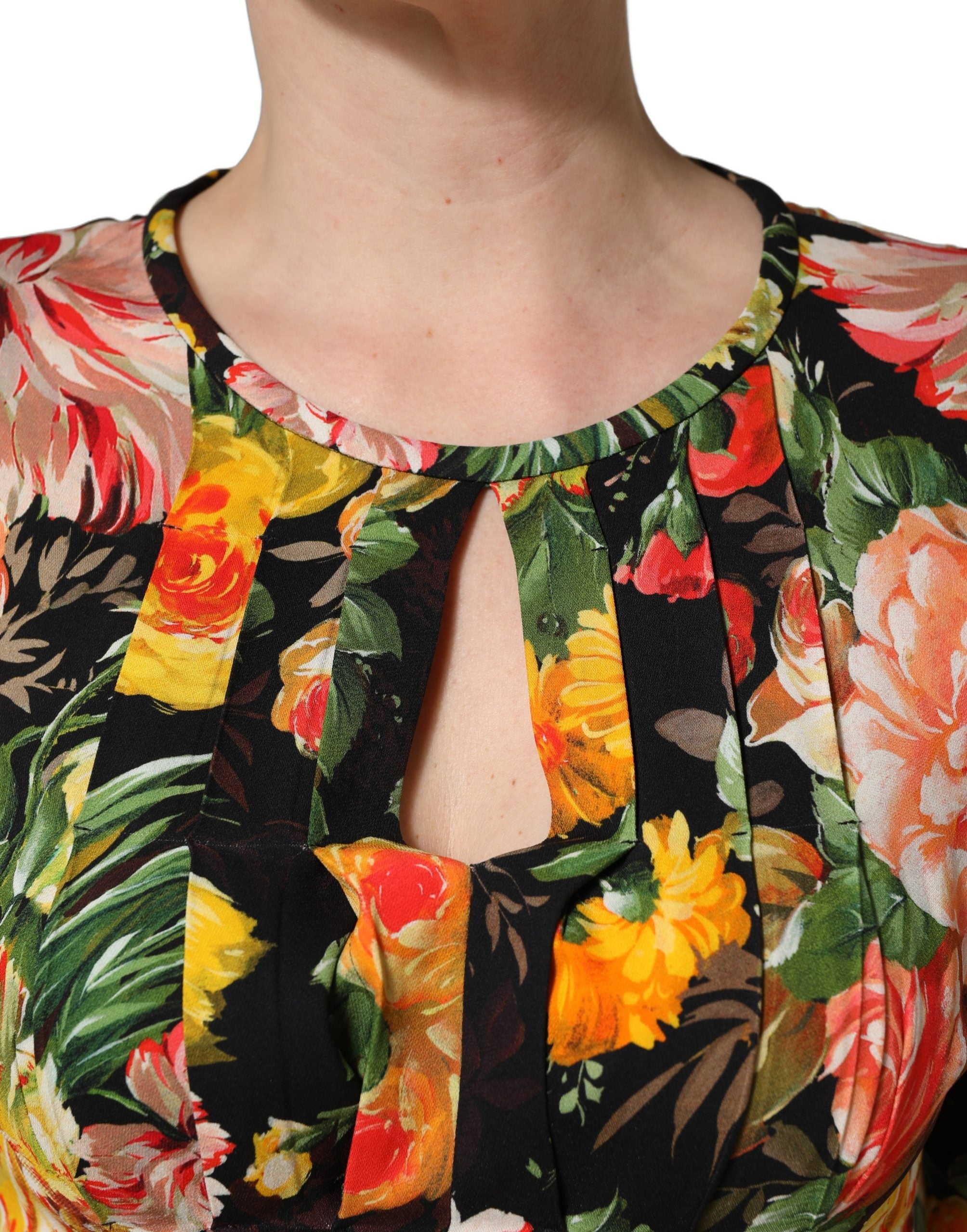 Multicolor Floral Print LongSleeve Midi Dress