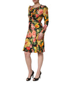 Multicolor Floral Print LongSleeve Midi Dress