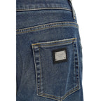 Blue Elastane Straight-Leg Jeans