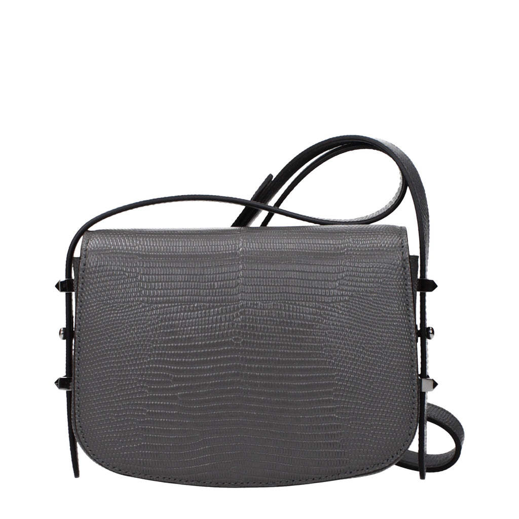 Gray Leather Shoulder Bag