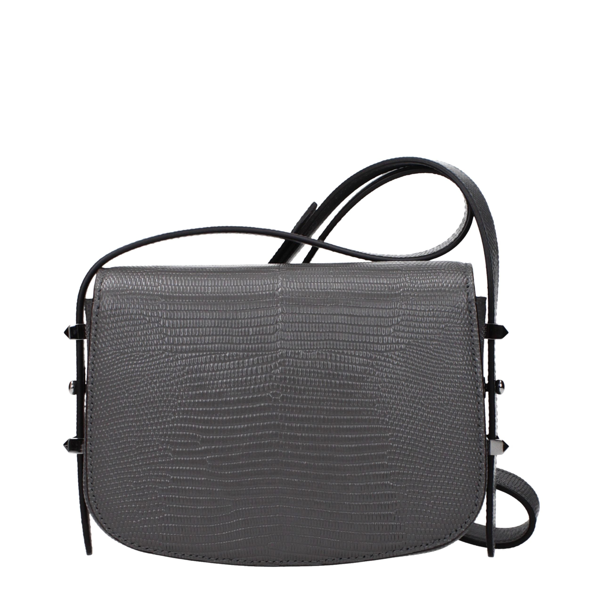 Gray Leather Shoulder Bag