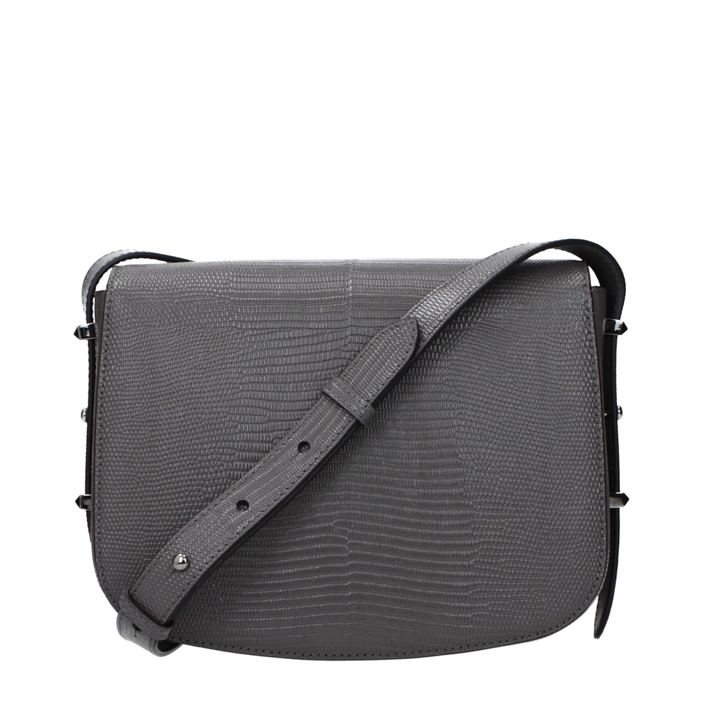Gray Leather Crossbody Bag
