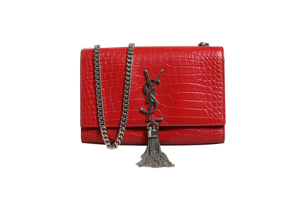 Kate Tassel Chain Bag in Red Crocodile Embossed Leather