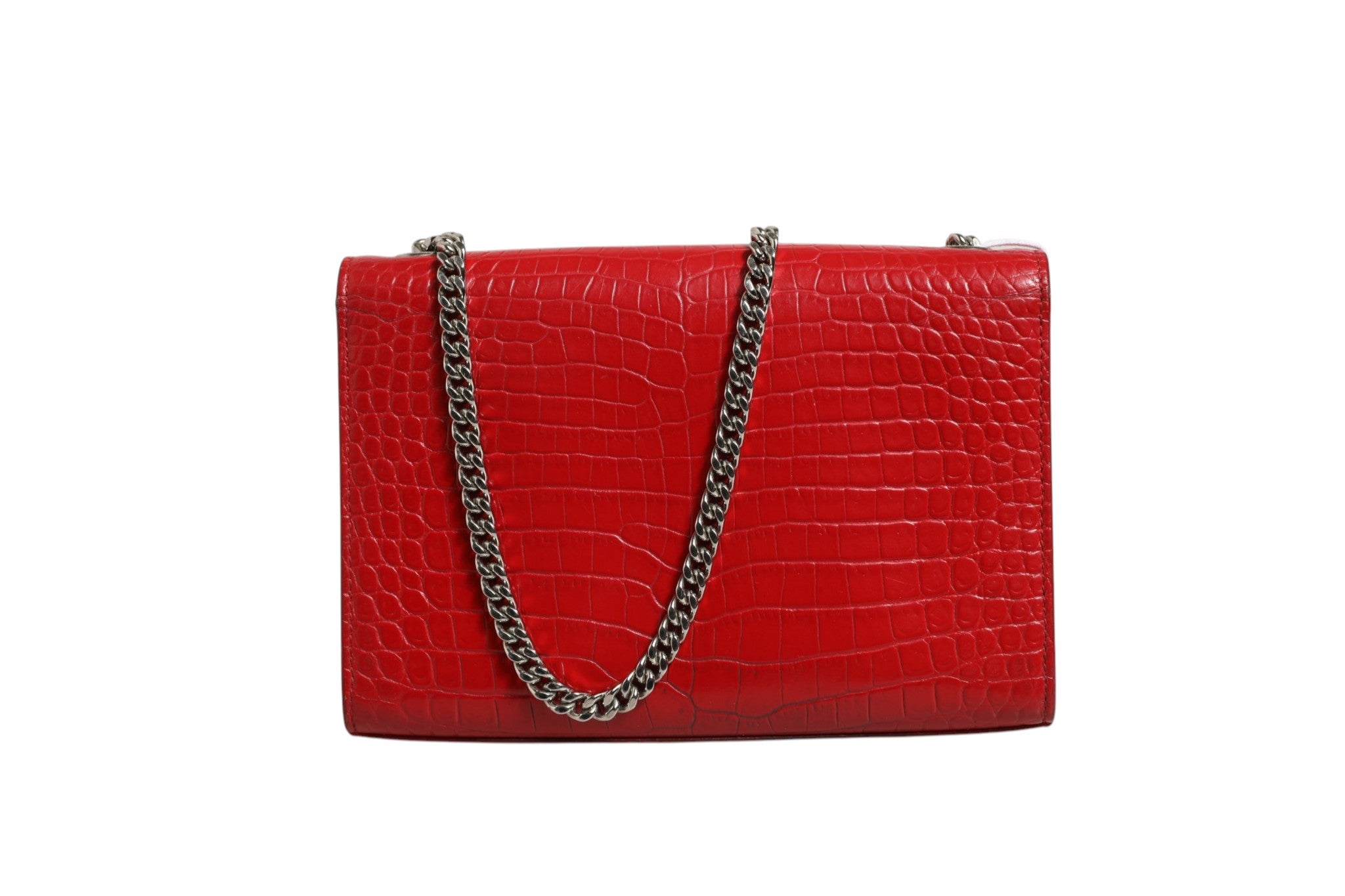 Kate Tassel Chain Bag in Red Crocodile Embossed Leather