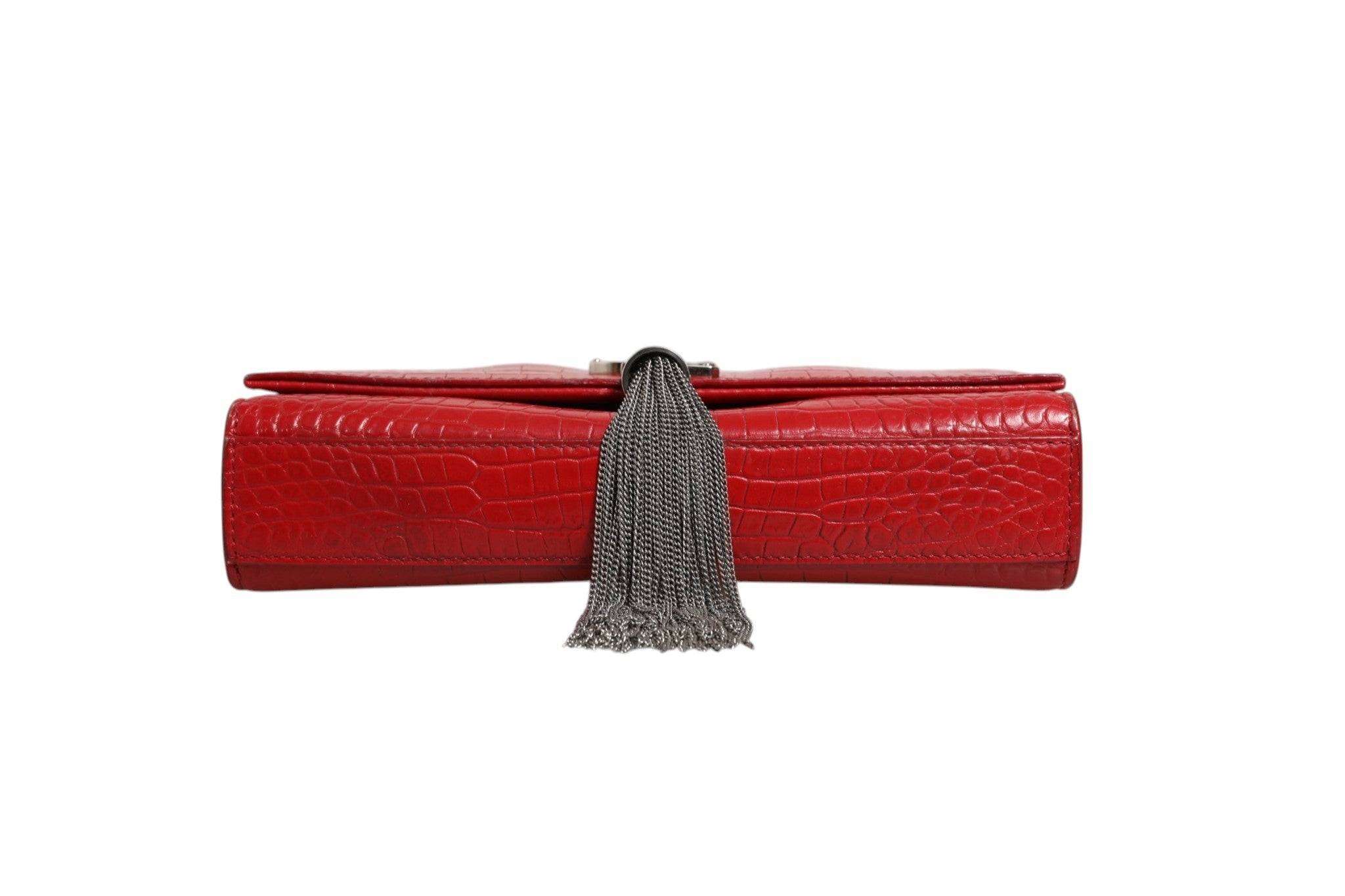 Kate Tassel Chain Bag in Red Crocodile Embossed Leather